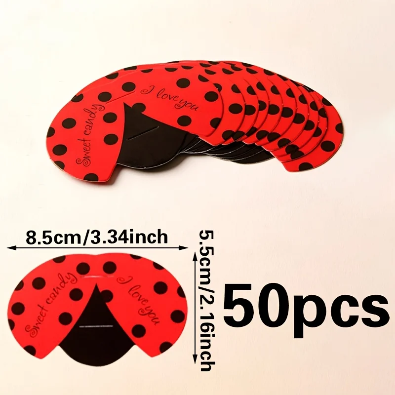 50 Stück Marienkäfer-förmige Lollipop-Karten Festliche Party-Papier-Lollipop-Karten Festival-Geschenkkarte Hochzeitsgeschenke für Gäste – Detail 4