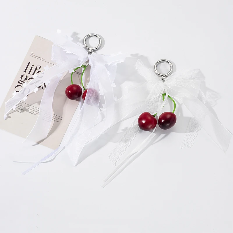 

Подвески для телефона, брелок с бантом и лентой, сетчатый леопардовый узор, подвеска с вишней, брелок в форме сердца с бантом, подвеска с жемчужным бантом для женщин и девочек