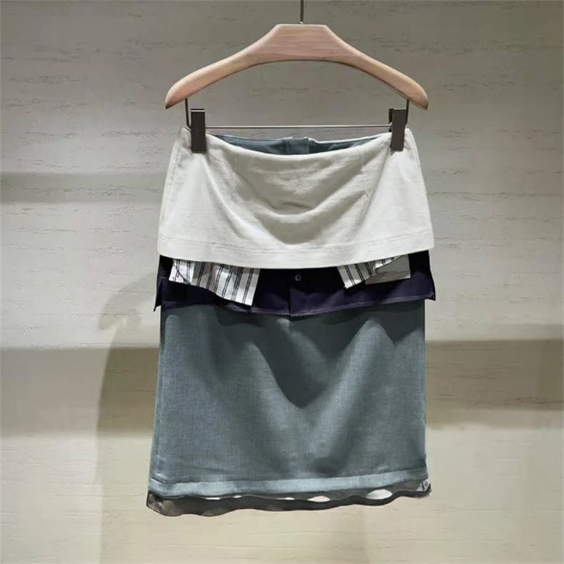 

Весна-лето 2025: Женская короткая юбка А-силуэта с высокой талией, пэчворк, стройнящая, однотонная, из 100% хлопка, для повседневной носки