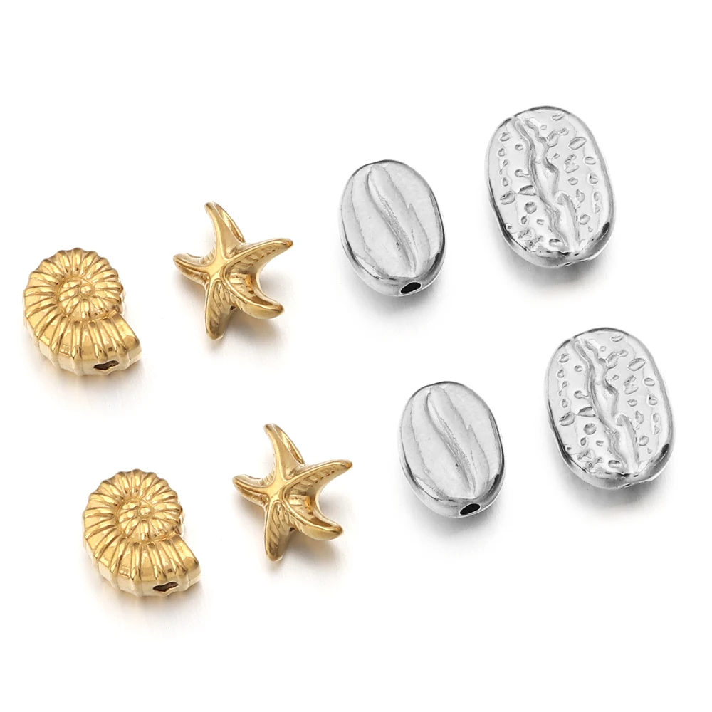 5pcs Stainless Steel Ocean Animal Spacer Beads Conch Starfish Seashell Loose Beads For Jewelry Making DIY Bracelets Necklace