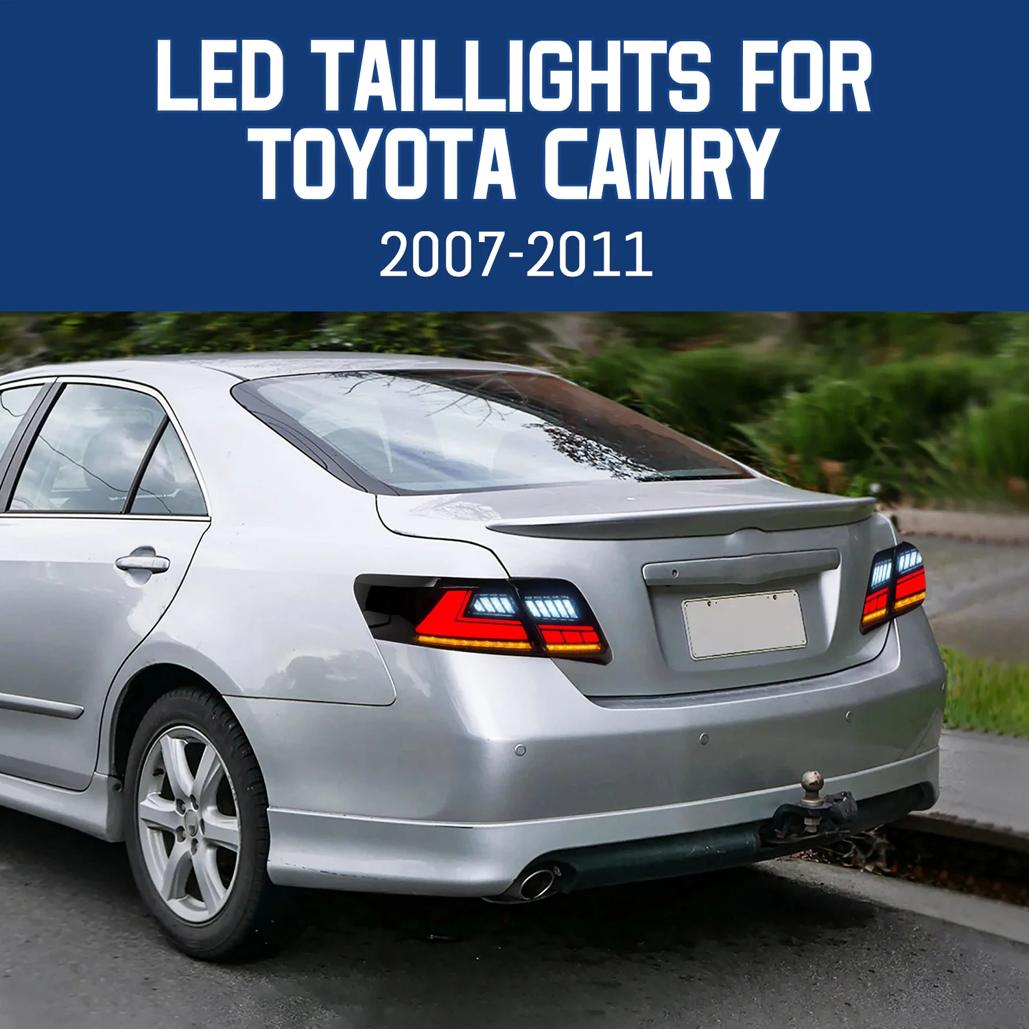HCMOTIONZ Tail Lights for Toyota Camry 2007-2011 LED Back Lamps Assembly DRL Start up Animation Aurion Xv40 USA Version