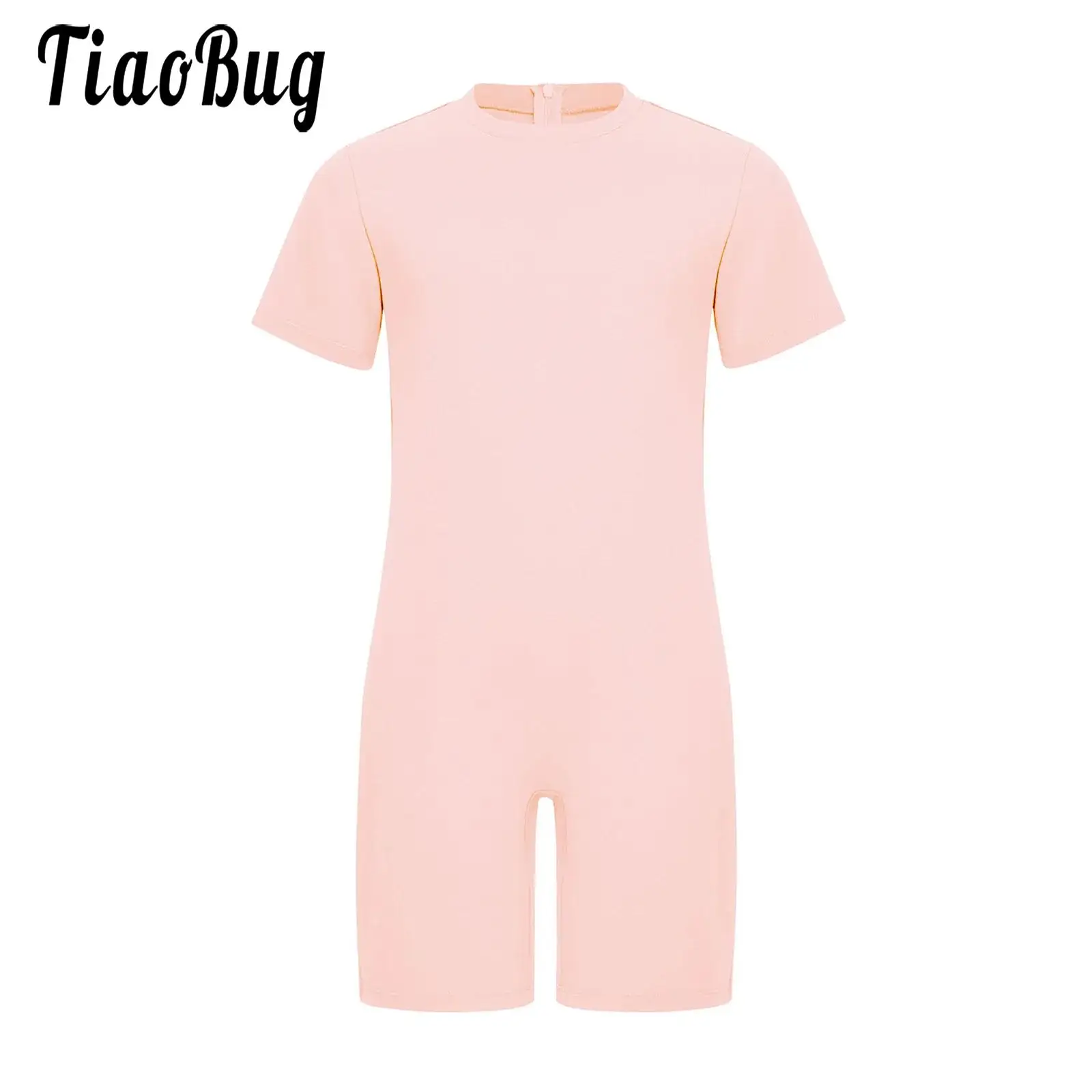 

Kids Girls Boys Solid Color One-pieces Casual Soft Rompers Sport Running Workout Short Sleeve Invisible Zipper Jumpsuit