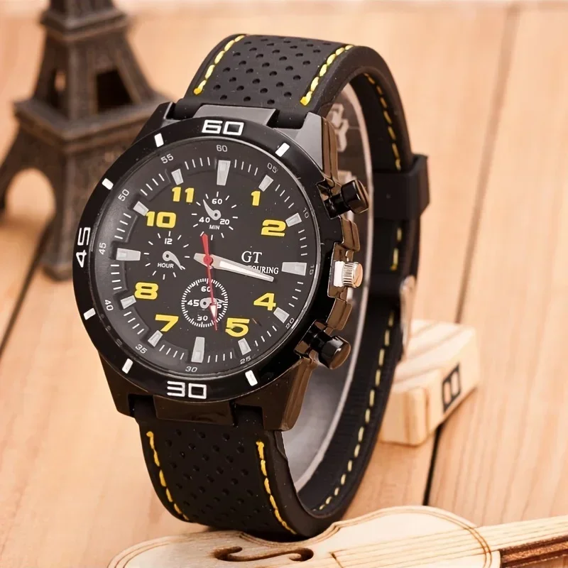 Men\'s Fashion Racing Sports Watch - Silicone Strap, Three-Eye Quartz Movement, Perfect Gift Idea