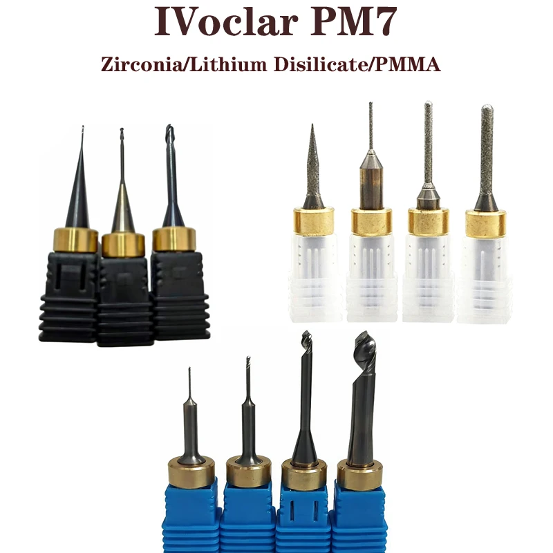 Ivoclar PM7 Dental Milling Cutters Zirconia DC DLC PMMA Emax Lithium Disilicate Dental CADCAM Milling Cutters Shank 6MM