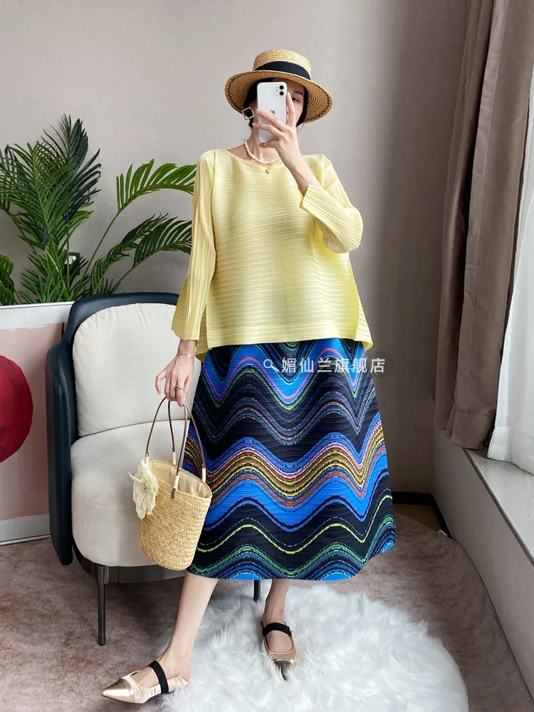 Miyake Rainbow Skirt Women's Autumn Loose Medium To Long A-line Pleated Umbrella Skirt Pleated Half Skirt Niche Design Sense