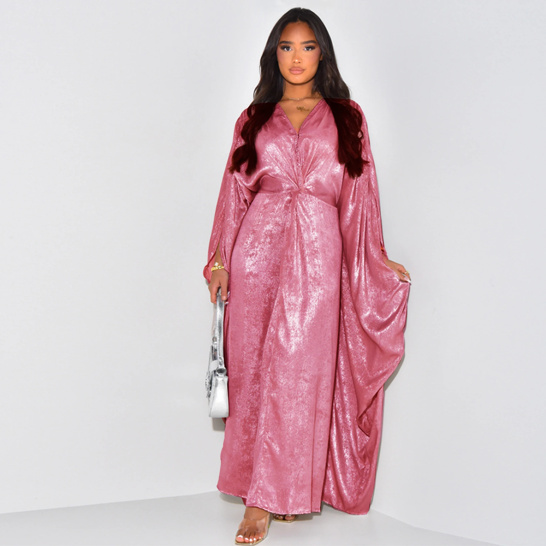 Ramadan Loose Batwing Muslim Abaya Dubai Turkey Islam Prayer Clothes African V Neck Long Dresses For Women Large Kaftan Robes