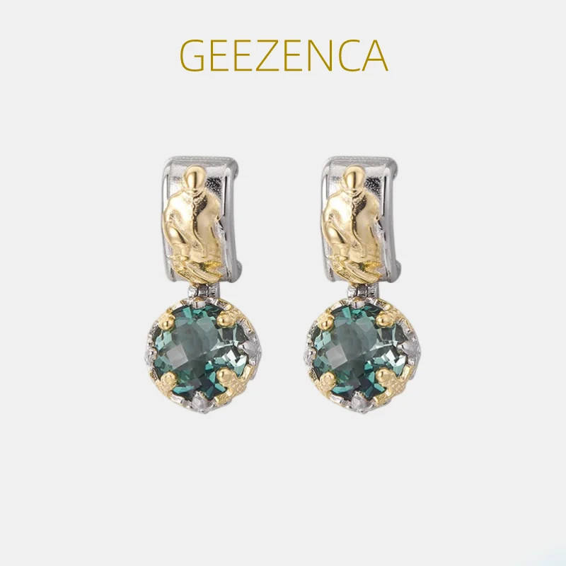 

GEEZENCA 925 Sterling Silver Two Tone Green Crystal Dangle Earrings For Women Chic Luxury Water Drop Earring 2023 New Gift