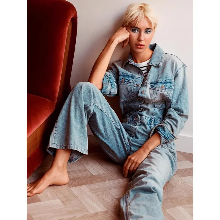 2024년 봄 여성용 루즈핏 패셔너블 캐주얼 데님 오버롤 하이웨이스트 와이드 레그 팬츠 롱 트라우저 다용도 슬레