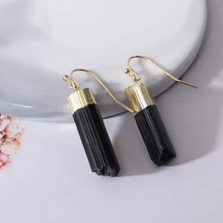 Gemstone ornaments Irregular Raw Black Tourmaline Natural Stone Crystal Healing Drop Earrings Vintage earrings Fashion earrings
