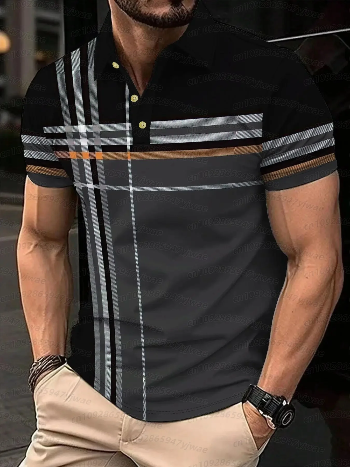 2026 Übergrößen Herren 3D Farbige Streifen Golf Poloshirt Einfaches Business Kurzarm Poloshirt mit Kragen Tägliches Party-Herren-Poloshirt – Detail 7