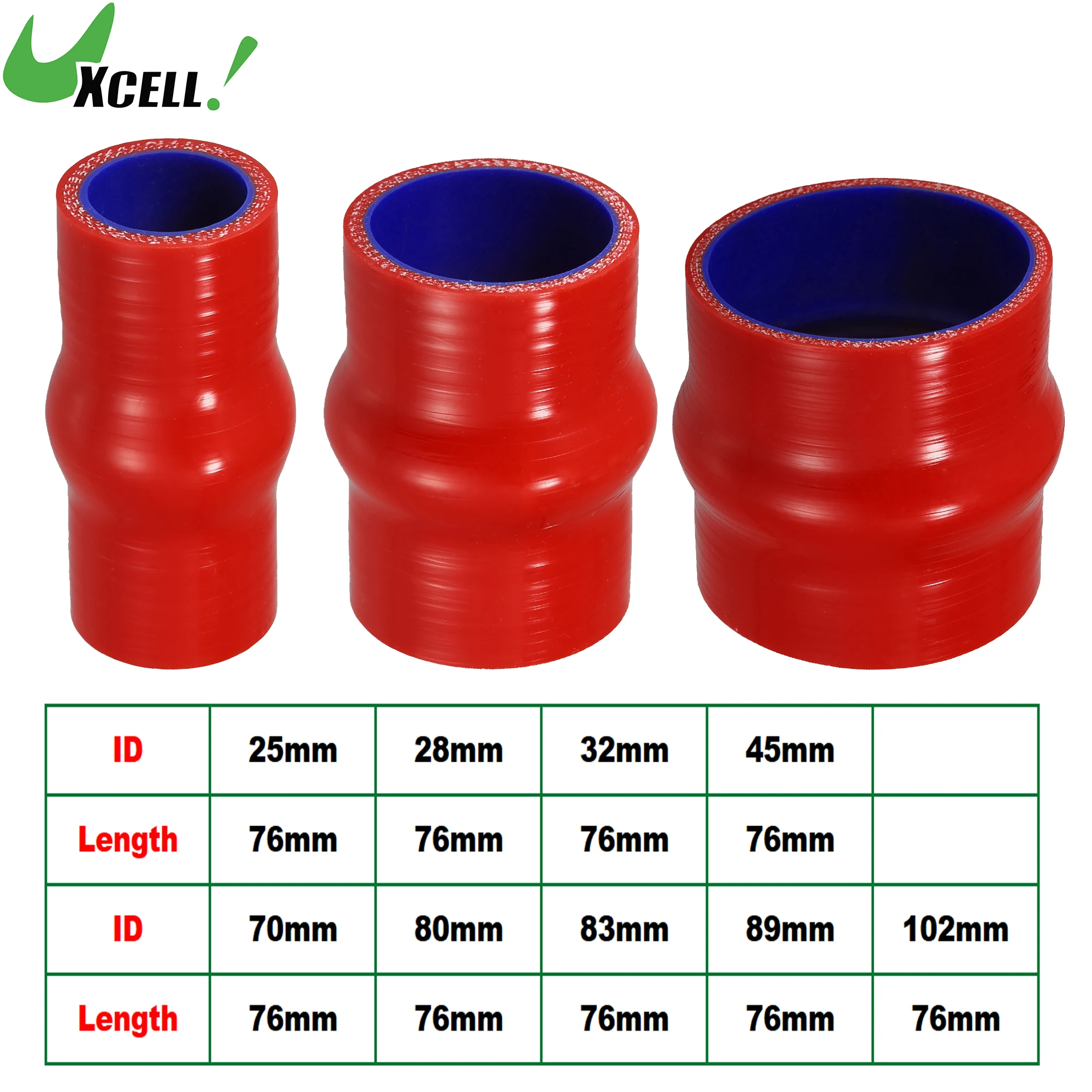 UXCELL 25/28/32/45/70/80/83/89/102mm Inner Dia. Car Hump Silicone Hose Silicone Hose Straight Coolant Hose 76mm Long Red