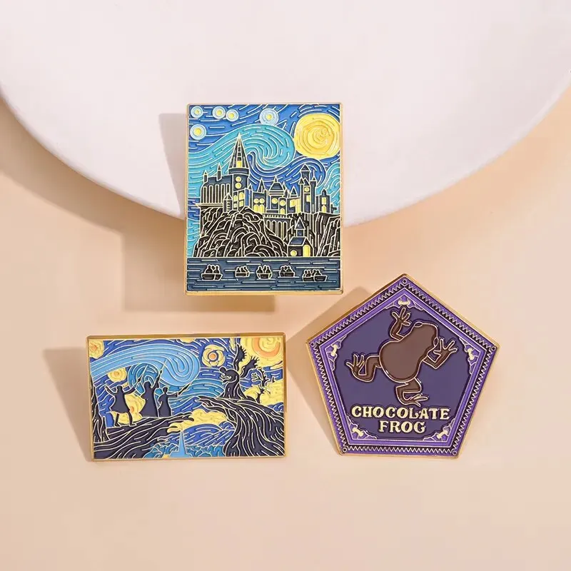 Starry Night Magic School Enamel Pins Custom Witch Wizard Castle Brooches Lapel Badges Punk Jewelry Gift For Fans Friends