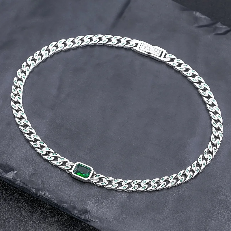 S925 sterling silver necklace thick female cuban chain clavicle chain short diamond punk trendyk-style jewelry
