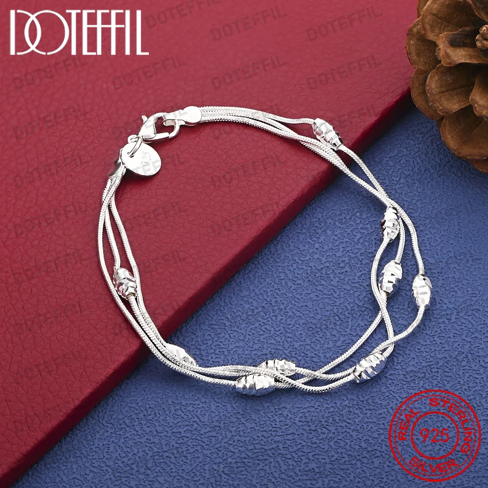 925 Sterling Silver Exquisite Three-Layer Hollowed-Out Olive Bead Bracelet for Women, Fashionable Wedding Gift, Party Jewelry