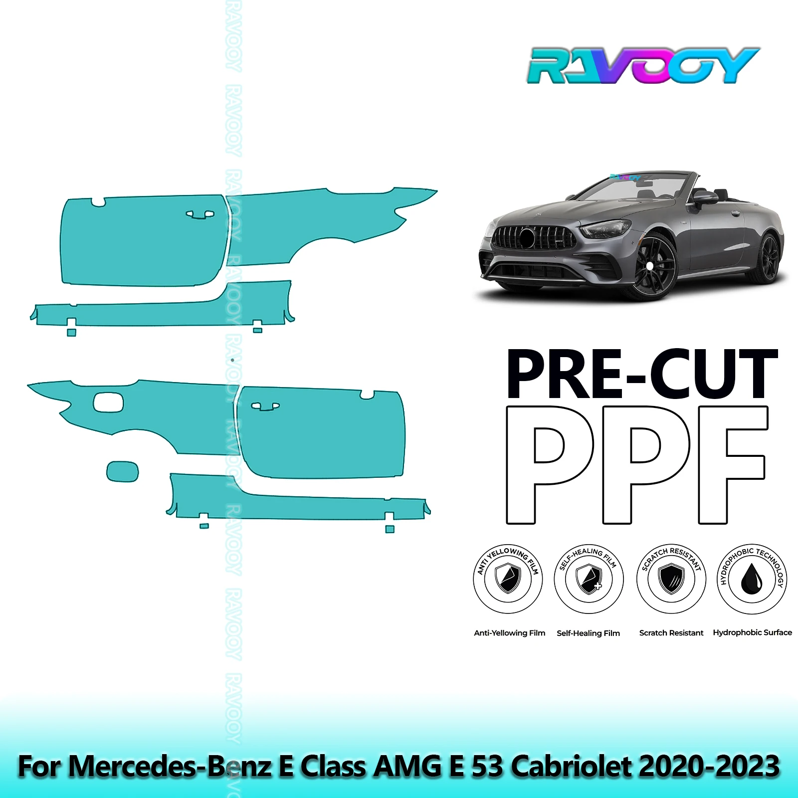

For Mercedes-Benz E Class AMG E 53 Cabriolet 2020-2023 8.5mil Pre-Cut PPF Door & A/B Pillar Kit TPU Paint Protection Film Set