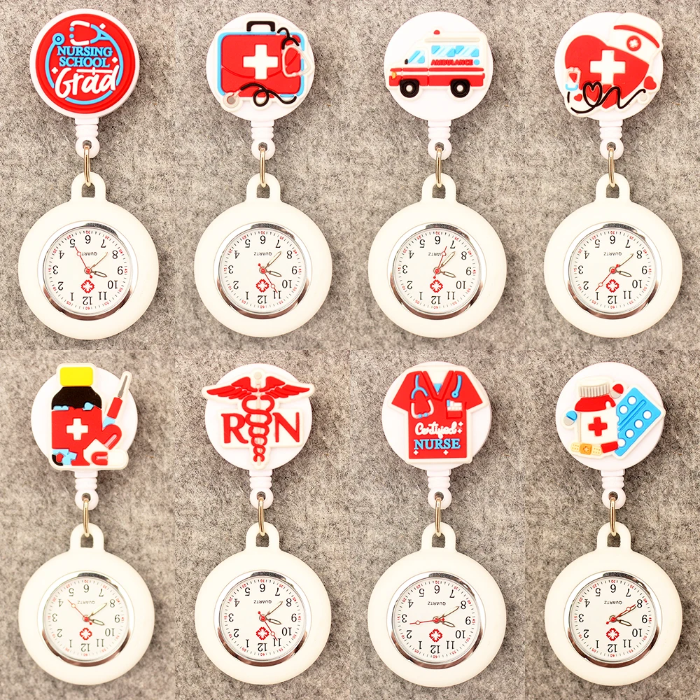 Cartoon Medical Nurse Doctor Style Pocket Watch Retractable And With Clip For Men And Women