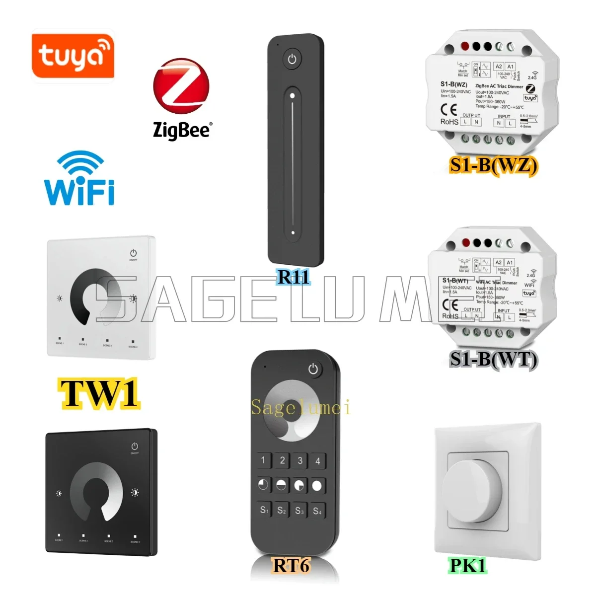 PK1/S1-B(WT)/S1-B(WZ)/R11/RT6/TW1 Skydance AC100-240V AC Triac Dimmer LED Controller Push Switch Control Smart Life Alexa Google