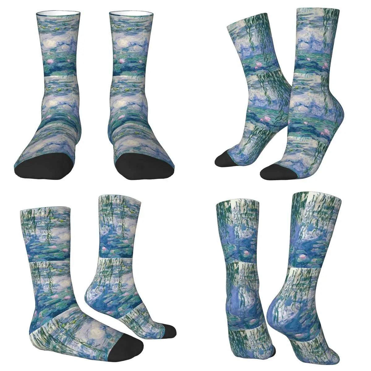 Lírios de água claude monet meias de belas artes harajuku meias absorventes de suor durante toda a temporada meias longas acessórios presente de aniversário