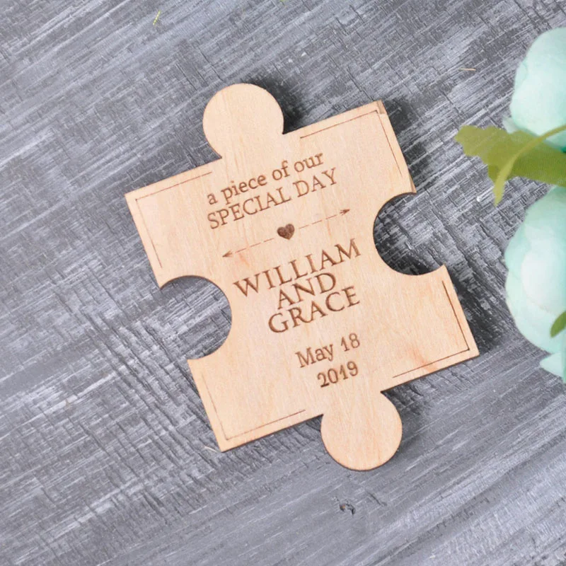 Nowoczesne zapisz datę drewno zapisz datę magnes rustykalne Puzzle zapisz datę magnesy na lodówkę magnes ślubny