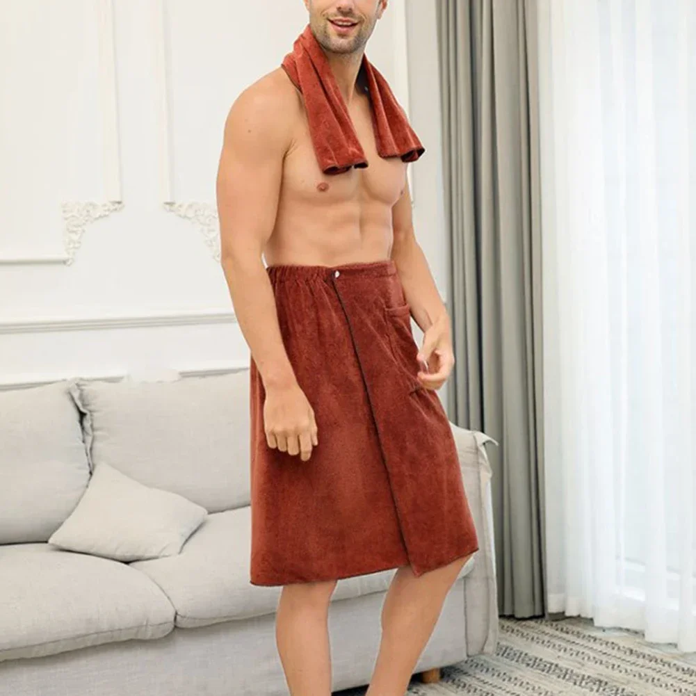 Mens Sexy Bathrobe Towel Shorts Soft Side Open Pajamas Towel Beach Culottes Ultra-fine Fiber Towels Quick Drying Male Bath Skirt