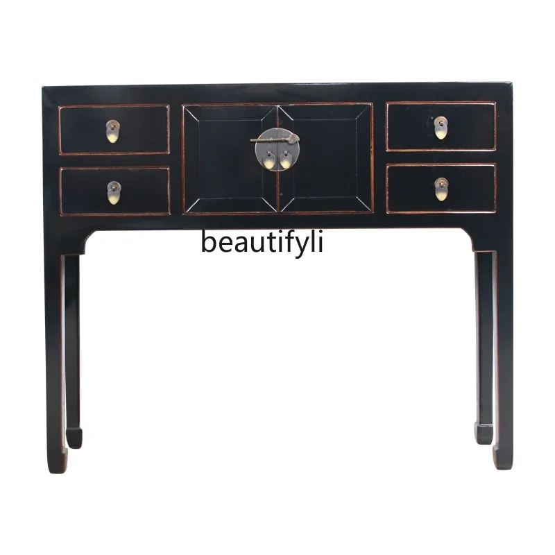 

ss25 New Chinese retro solid wood entrance table solid wood door hall cabinet colored paint retro old table furniture