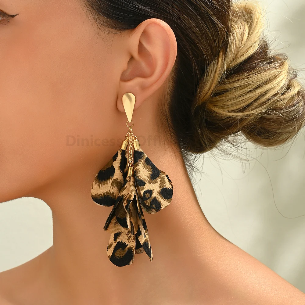 Boho Fashion Elegant Leopard Flower Long Tassel Dangle Earrings For Women Luxury Designer Wedding Party Jewelry Ear Accessories