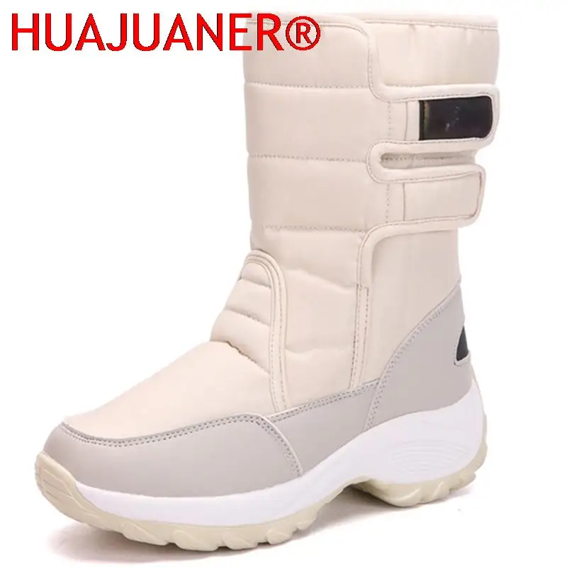 Wasserdichte Stiefel Frauen Winter Schuhe Plattform Stiefel Mit Dicken Fell Mid-Kalb Schnee Stiefel Mode Keil Botas Mujer Schuhe frau