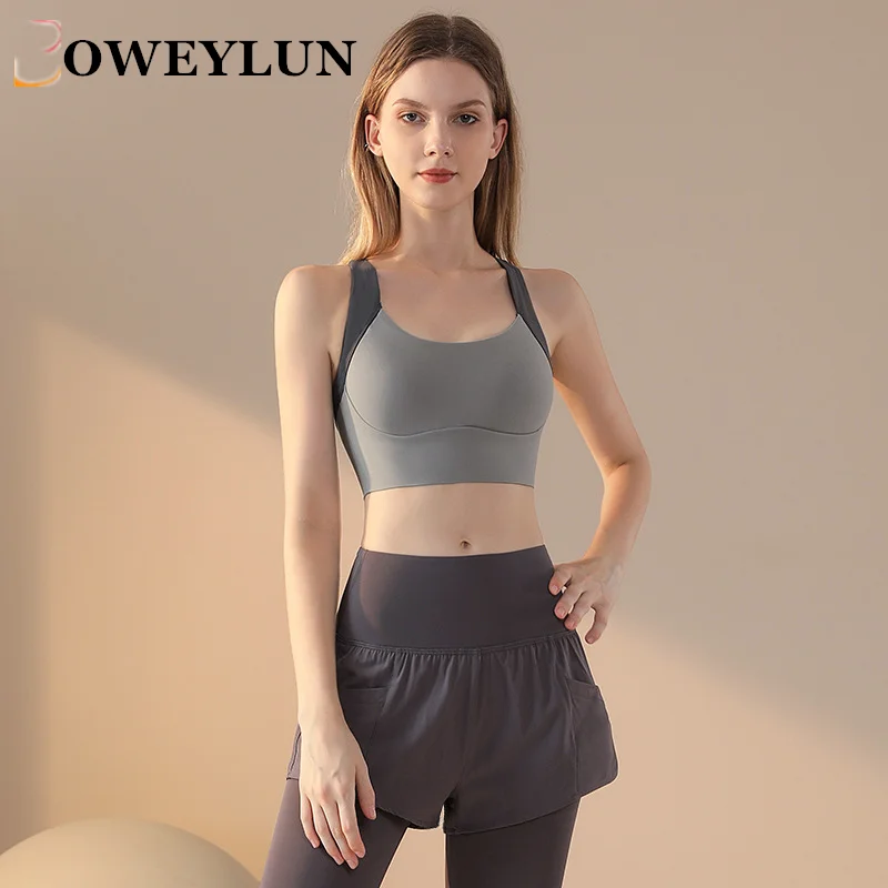 

BOWEYLUN One-piece Sports Bra Women Gathered Shockproof Tank Top High Elastic Stretch Fitness Yoga Underwear Female