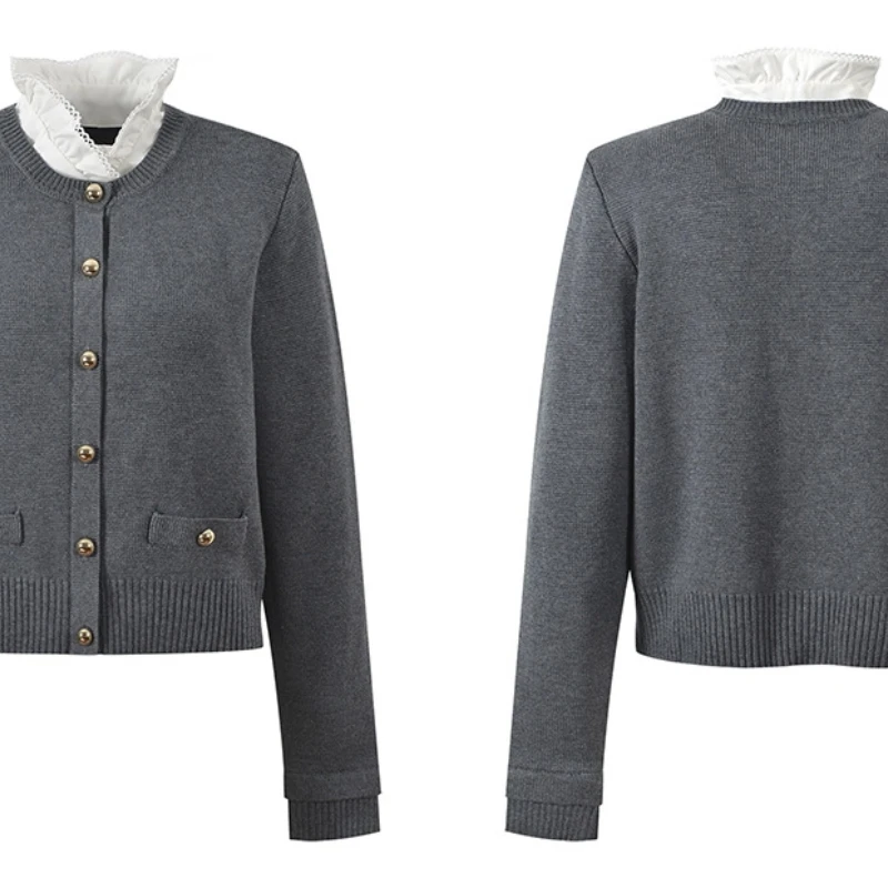 

Jacket Top Design-sensual Knitted Cardigan, Ear-side Neckline Spliced, Fashionable Age-reducing Versatile 2025 Autumn New Style