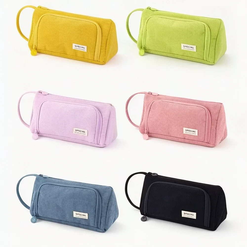Large Capacity Corduroy Pencil Pouch Triangle Stationery Case Aesthetic Korean Style Organizer For Student Pens
