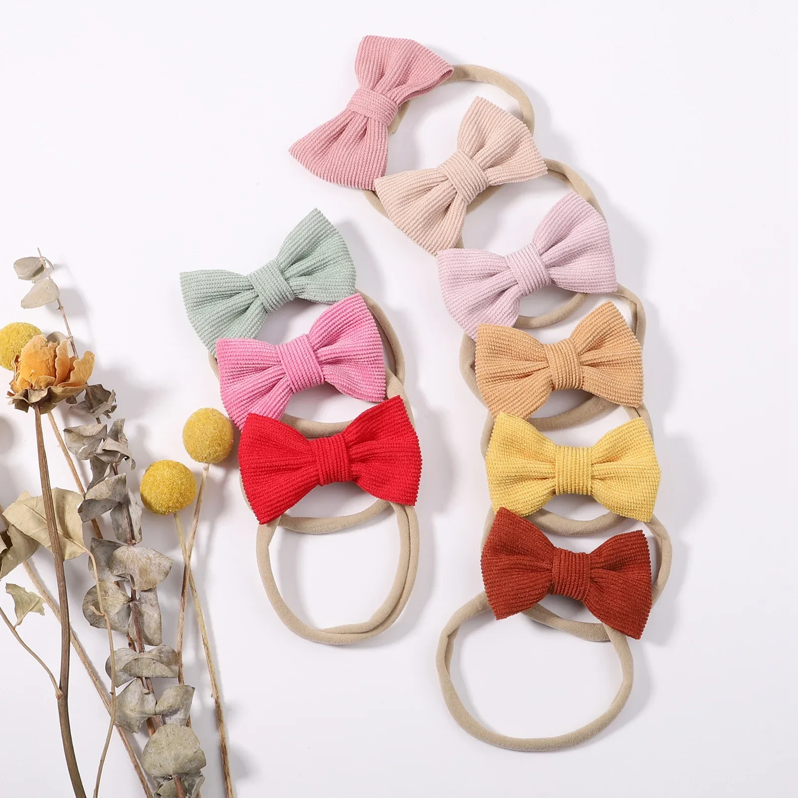 Solid Color Kids Bows Headband for Baby Girl Cute Handmade Knitted Bowknot Children Hair Ties Headwear Hair Accessory