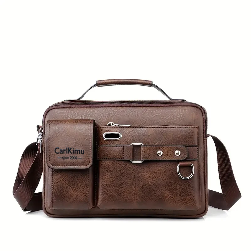 Herren-Business-Umhängetasche, ideal für Geschäftsreisen. Aus PU-Material gefertigt, mit mehreren Taschen und einer Umhängetasche. – Detail 7