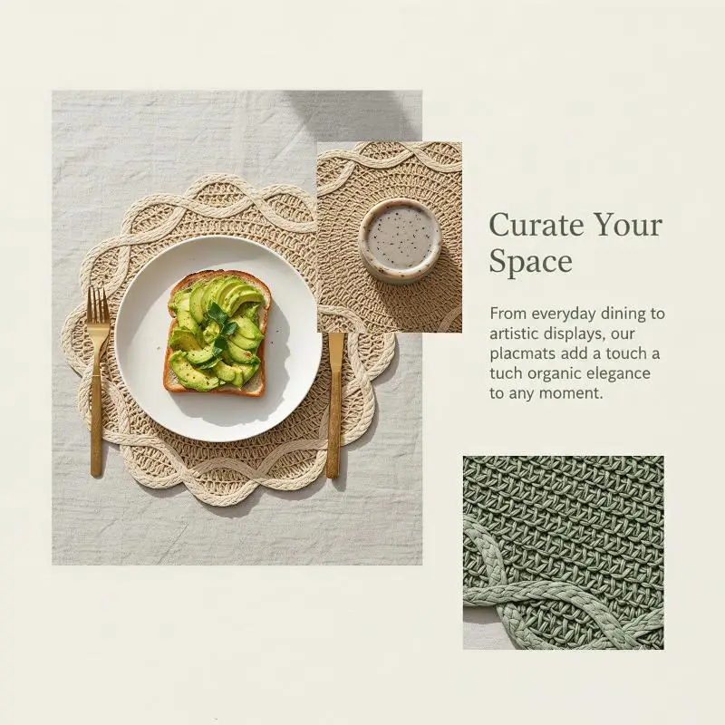 Fashionable Flower Paper Woven Placemat Heat Resistant Scratch Proof Mat for Dining Table Home Decoration Photo Shooting Prop