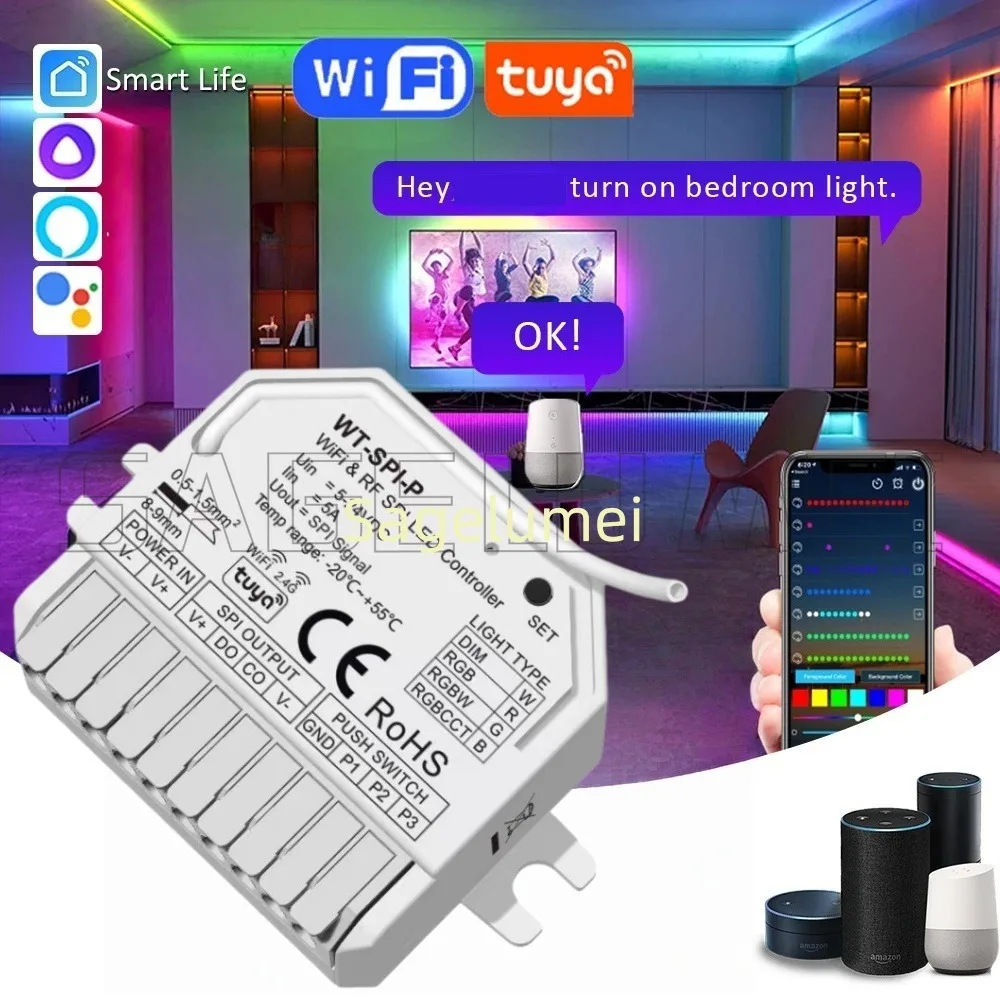 Skydance WT-SPI-P Tuya WiFi RF SPI LED Controller Single for Color RGB RGBCCT RGBW LED Strip Pixel Light WS2811 Ws2812 SK6812