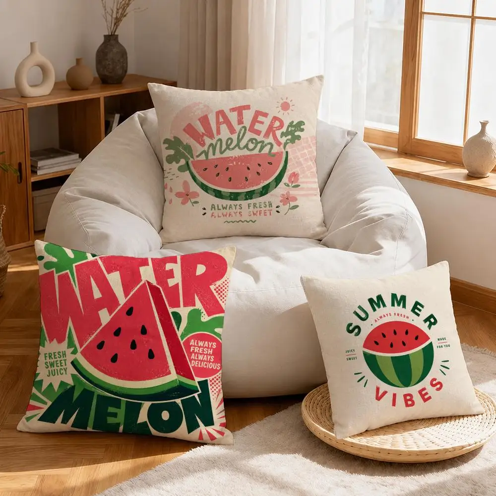 Art Watermelon Illustration Cushion Cover Linen Anti-Mite Antibacterial Cushion Cover Invisible Zipper Sofa Decor