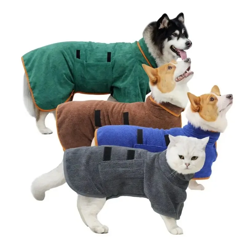 Pet Bathrobe Higly Absorbent Dog Drying Coat Quick Dry Adjustable Towel Cloth For Small Medium Large Pet Dog Cat Bath Robe