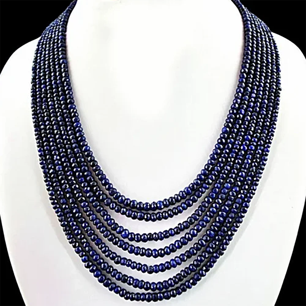 

Genuine Natural 7 Rows Blue Sapphire Faceted Gems Beads Necklace 17-23''