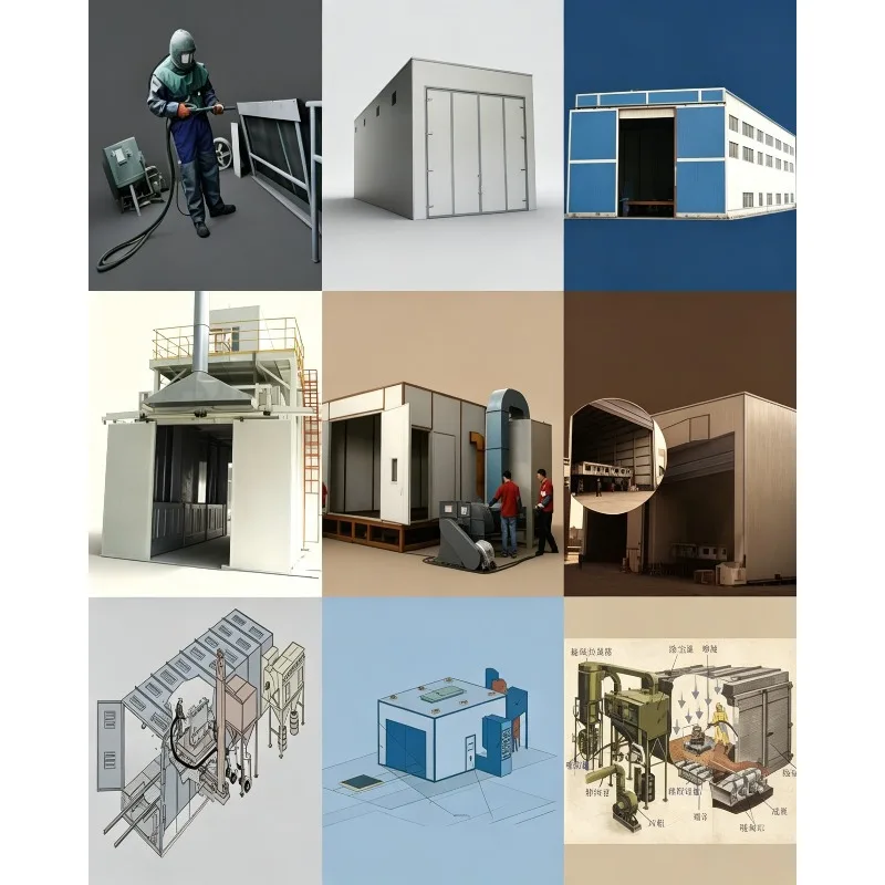 Sand Shot Blasting Room/Cabinet/Chamber Sandblasting and Powder Coating Installation Industrial Blast Room with Dust Collector