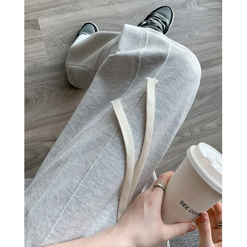 Lady Casual Dagelijks Hoge Taille Joggingbroek Vrouwen Trekkoord Rechte Pijpen Broek Meisjes Koreaanse Slim Fit Dunne Broek