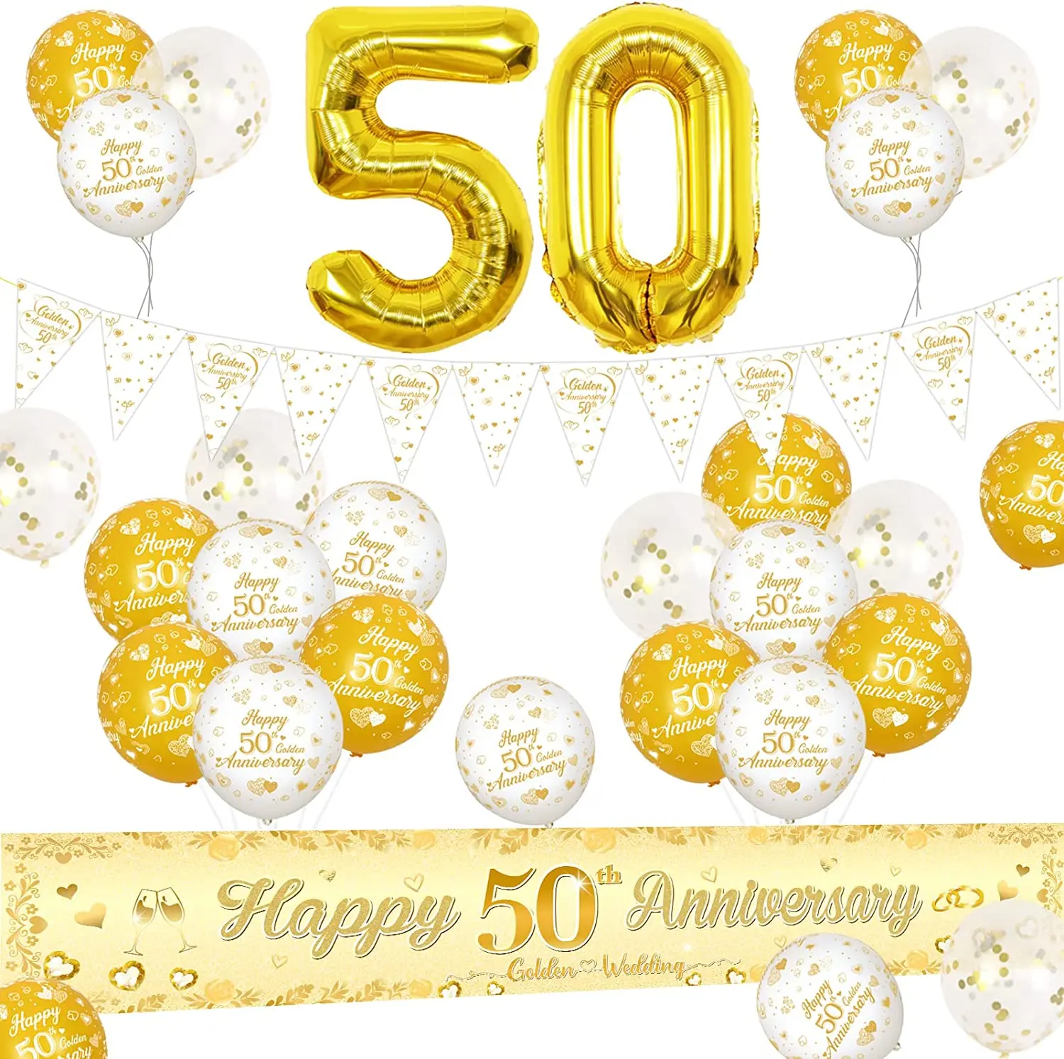 

KREATWOW-Wedding Anniversary Decorations, Golden Yard Banner, Happy 50th Anniversary Balloons