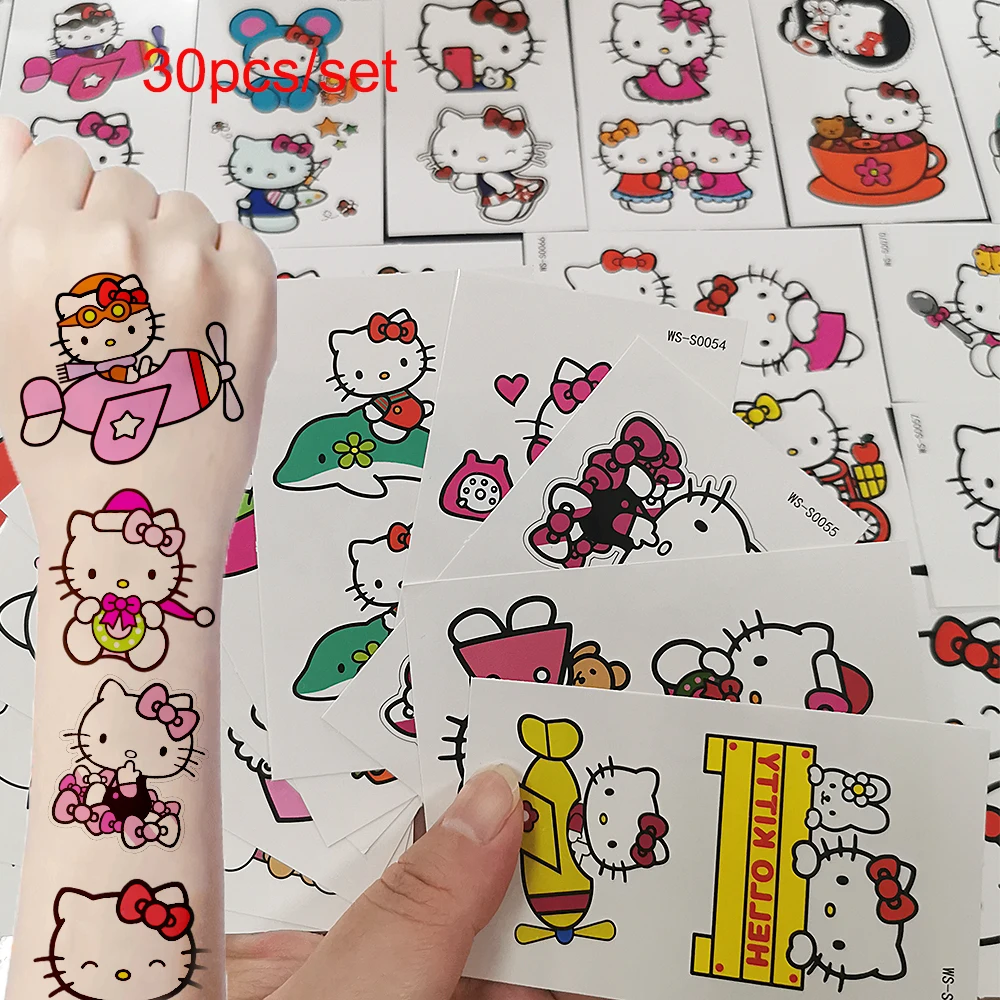 

Cartoon Hello Kitty Temporary Tattoo Sticker 30pcs 3D Kawaii Japanese Kitty Cat Body/Arm/Back Transferred Decal Fake Tattoos