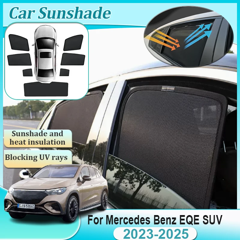 

For Mercedes Benz EQE SUV 2023 2024 2025 Car Magnetic Mesh Sunshade Window Visor Sun Shield UV Protection Parts Auto Accessories