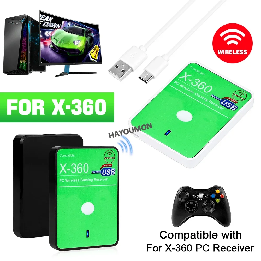 Kabelloser Gaming-Empfänger USB-Adapter für Xbox 360 Gamepad-Controller, Sender, Plug&Play-Unterstützung, PC Win7/10/11, Spielzubehör