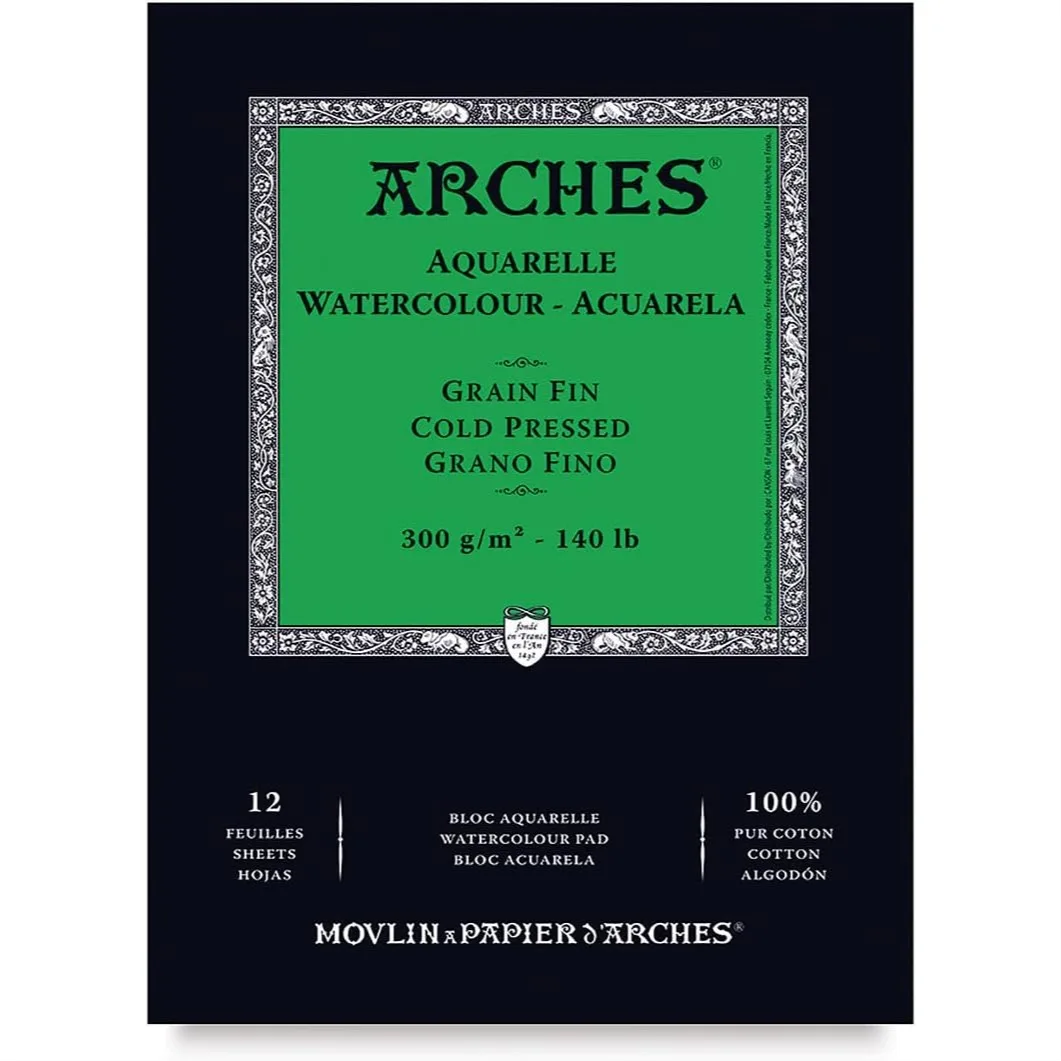 

Arches Watercolor Pad 14.8x21cm 12 Sheets 300gsm 100% Cotton White Natural Grain