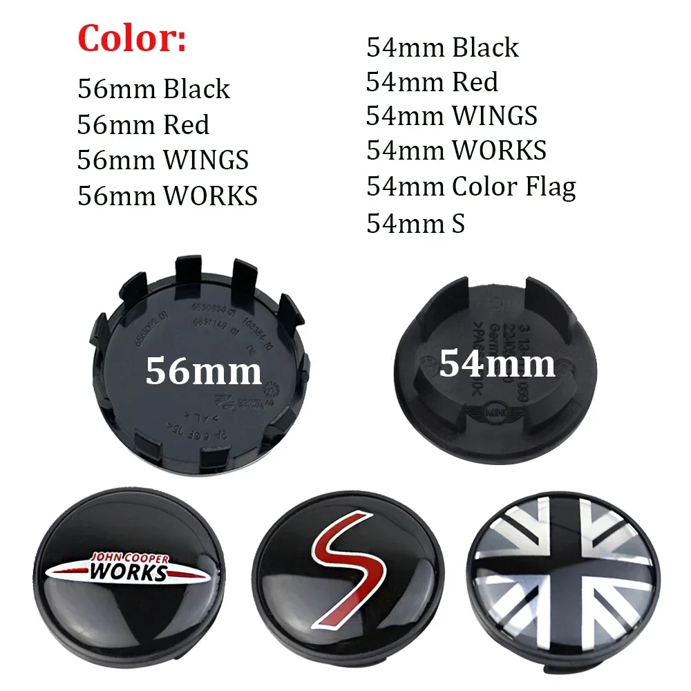 4pcs 54mm 56mm Car Wheel Center Hub Cover Badge Logo Emblem for Mini Cooper S F54 F55 F56 F57 F60 R56 R57 R58 R59 R60 JCW One