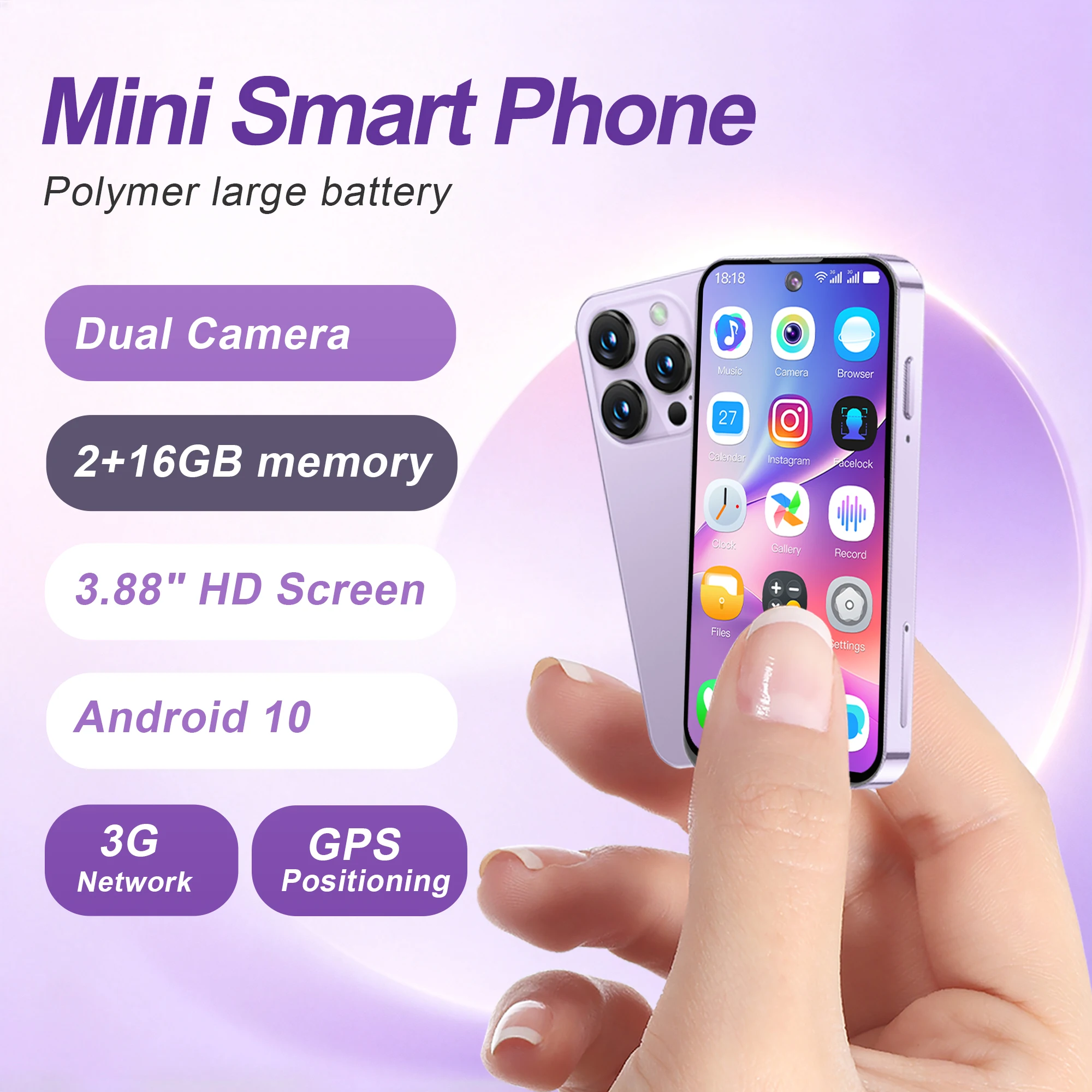 SERVO 19E MAX Mini Smartphone Dual SIM 3G WCDMA 3.88' Screen Android10.0 OS 2GB+16GB WiFi Face Unlock Small Smart Phone