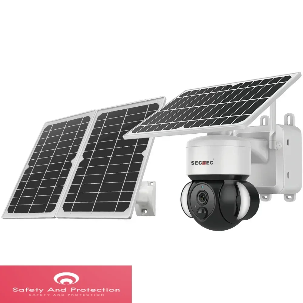2023 SECTEC Built-in Battery 32000 Mah Human Motion Tracking 24 Hours Recording 22W CCTV Security Camera Low Power Solar Camera