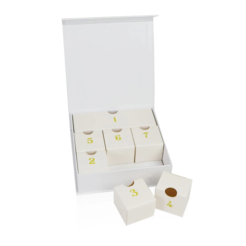 Customization.Custom 7-Day Advent Calendar Rigid Box Recycled Grey Board Material with Stamping for Jewelry Perfume or Watch Pap
