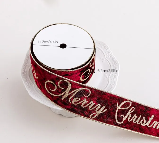 

DIY Velvet Ribbon in Wine Red for Christmas Tree and Decoration 9 Meter Length with Soft Texture and Raised Design