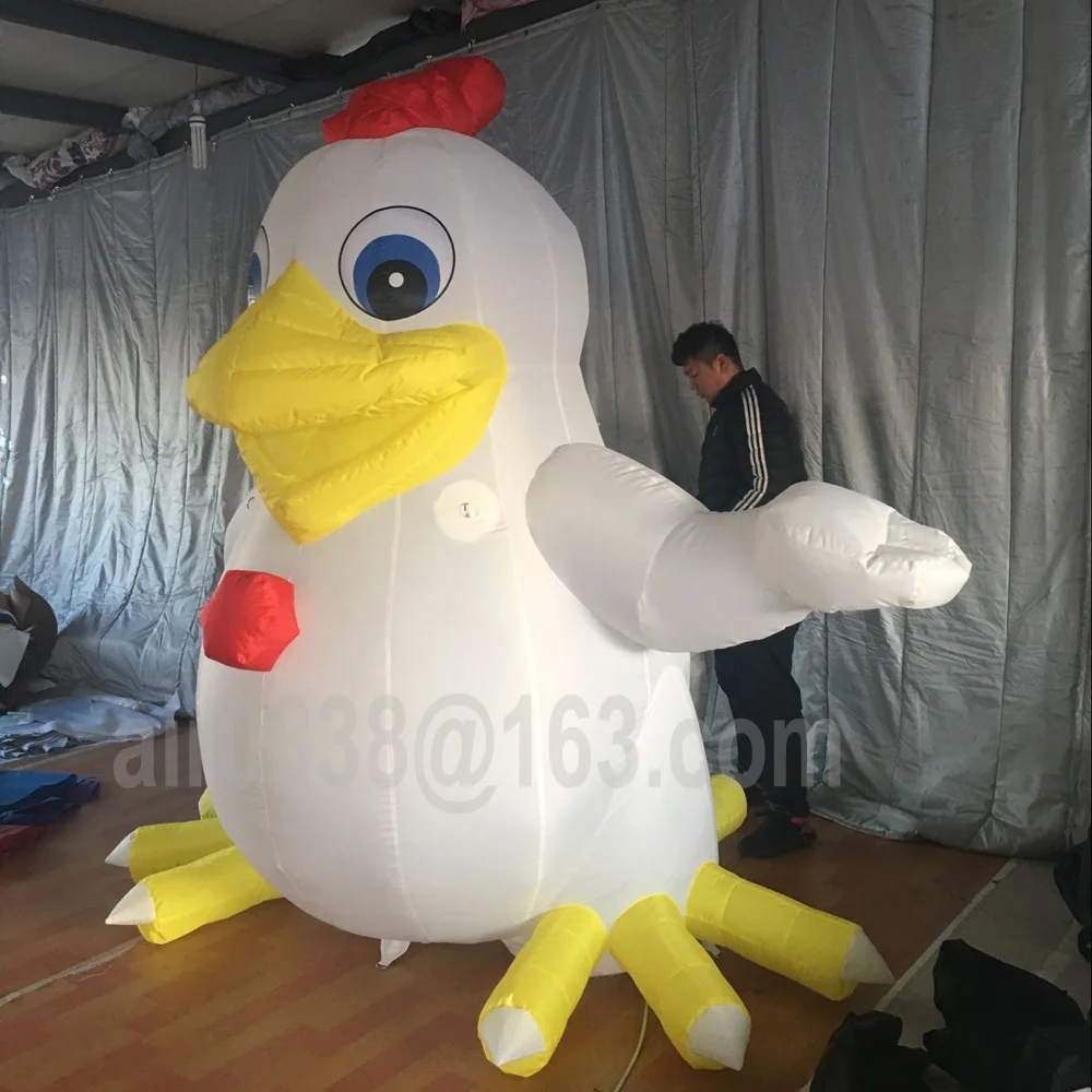 Customized White Inflatable Chicken Giant Inflatable Rooster Mascot Cock Hen Model With Blower For Outdoor Advertising